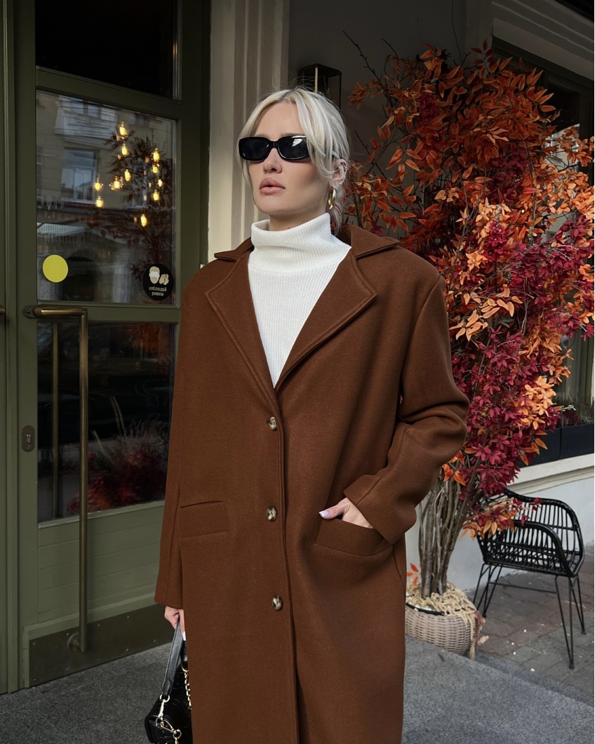 Пальто прямого кроя с акцентными плечами BROWN